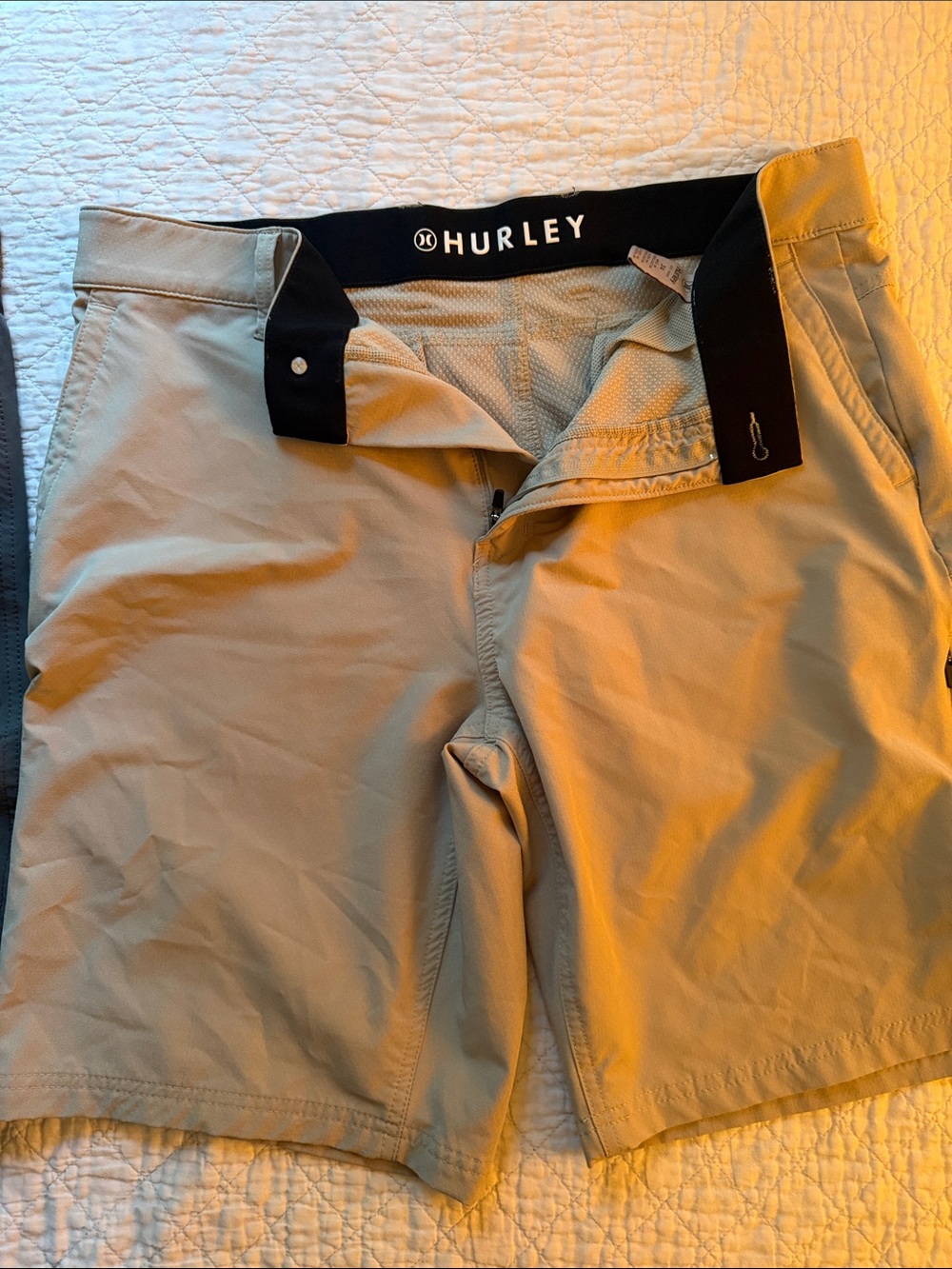 Hurley Men's Tan Hybrid Shorts with Black Waistband